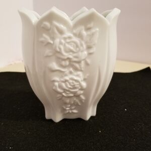 Chic White Embossed Floral Vase